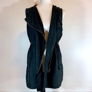 Sporty chic zip up hooded duster/vest